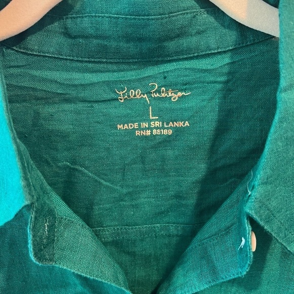 NEW LILLY PULITZER sea view linen button down top in evergreen - Picture 4 of 14